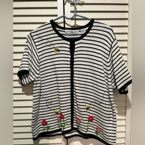 Marisa Christina Black and White Striped Knit Top